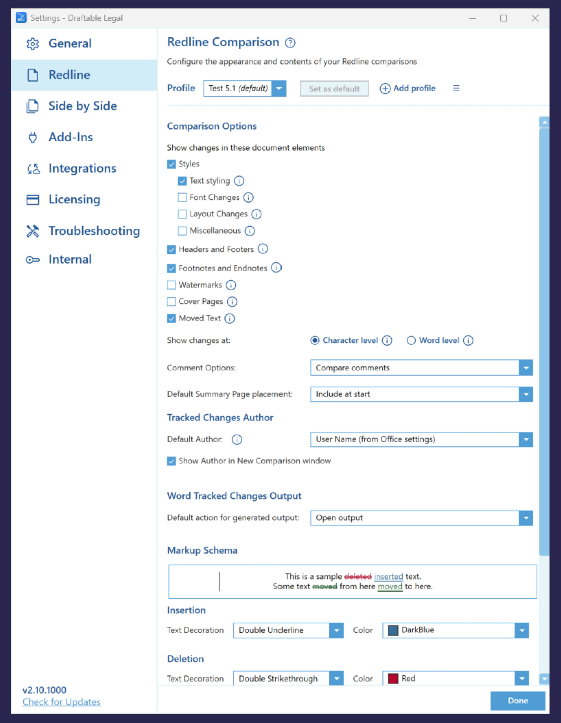 screenshot of Draftable Legal
